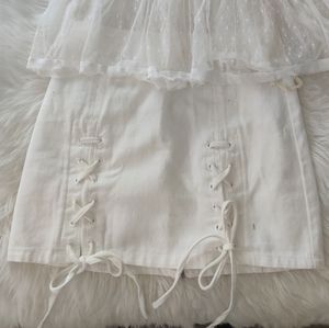 Honey punch white lace up jean skirt